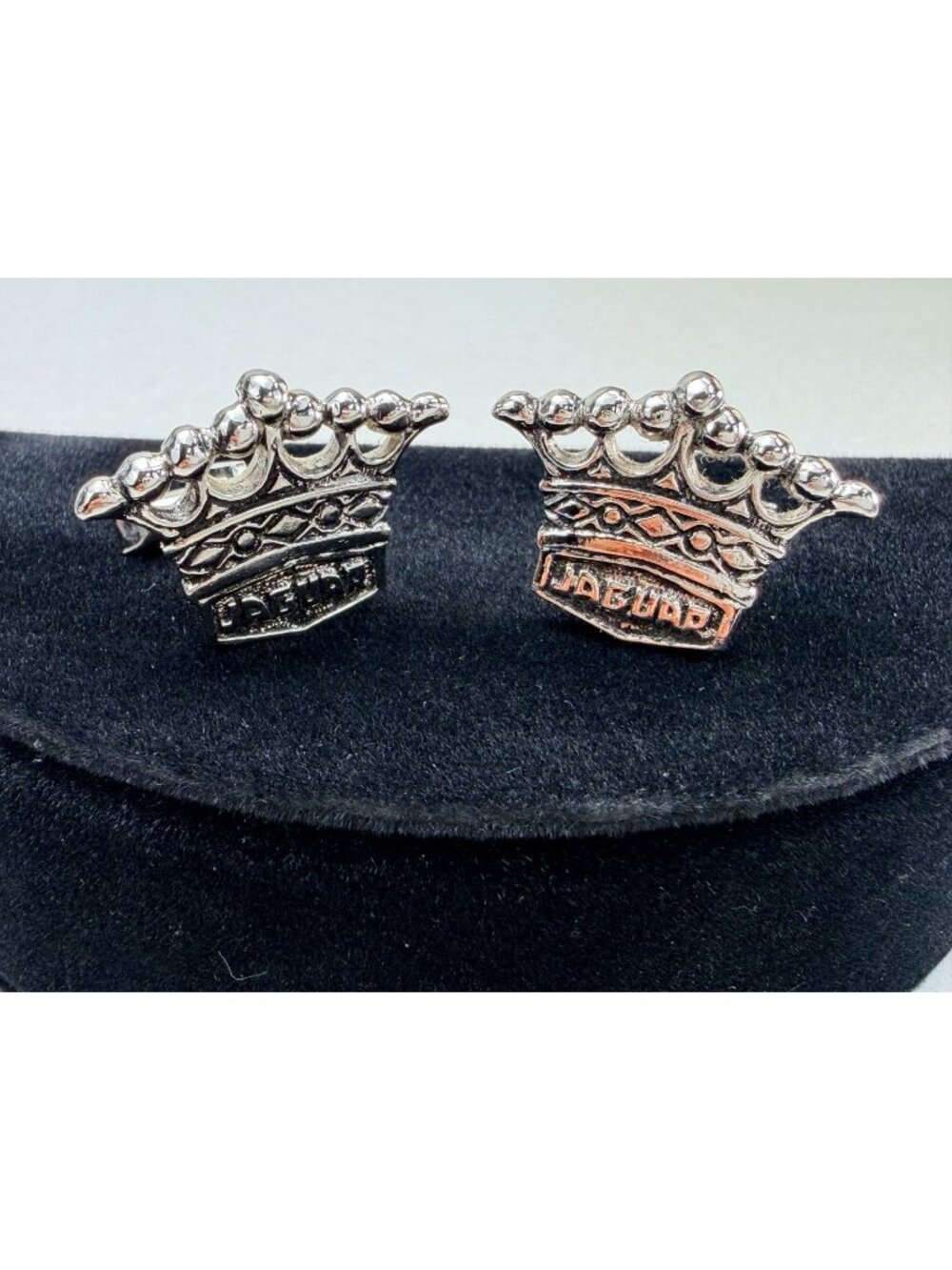 Vintage Jaguar Crown Silver Tone Cufflinks Signed Swank Mens